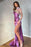 Dark Purple Mermaid Evening Dress with Split Appliques High Collar and Beadings