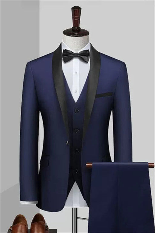 Conrad Chic Deep Blue Three Pieces Shawl Lapel Wedding Suits For Men