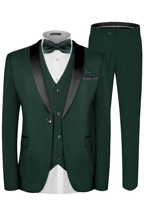 Berton Bespoke Deep Green Shawl Lapel Three Pieces Men Suits For Wedding