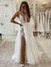 Deep V Neck Ivory Lace Long Wedding Dresses, White Lace Formal Evening Prom Dresses with High Split