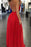 Deep V-Neck Long Prom Dress With Slit in Red