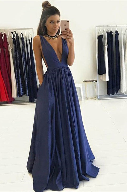 Deep V-Neck Prom Dress With Pockets