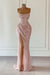 Dreamy Dusty Pink Sequined Mermaid Prom Gown - Sleeveless with Square Neckline and Dramatic Slit