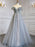 Dusty Blue Sequin Prom Dress, Long A-Line V-Neck Sleeveless, Backless