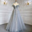 Dusty Blue Sequin Prom Dress, Long A-Line V-Neck Sleeveless, Backless