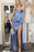 Dusty Blue Spaghetti-Straps Sweetheart Mermaid Prom Dress with Split