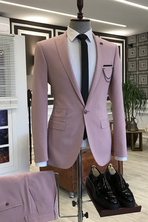 Henson Dusty Pink Peaked Lapel Two Pieces Bespoke Prom Suits