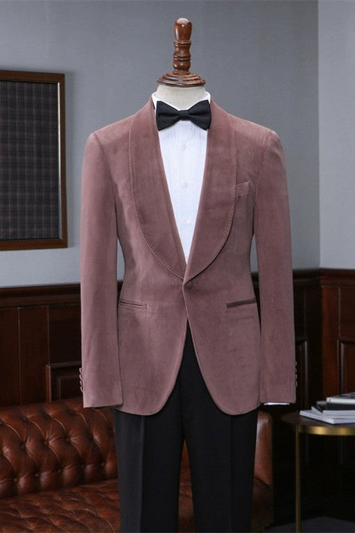 Adolph Velvet Dusty Pink Shawl Lapel Close Fitting Men Suits For Wedding