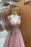 Dusty Pink V-Neck Sleeveless Long Tulle Prom Dress with Appliques