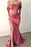 Dusty Rose Off-The-Shoulder Mermaid Prom Dress with Pleats and Split