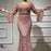 Dusty Rose Prom Dress, V-Neck Long Sleeve Mermaid with Applique