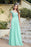 Elegan Cap Sleeves Lace Beadings Evening Dress Ruched Chiffon A-line Formal Dress - Mint / US 2 - Prom Dresses