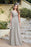 Elegan Cap Sleeves Lace Beadings Evening Dress Ruched Chiffon A-line Formal Dress - Light Grey / US 2 - Prom Dresses