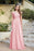 Elegan Cap Sleeves Lace Beadings Evening Dress Ruched Chiffon A-line Formal Dress - Pink / US 2 - Prom Dresses