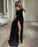 Elegant Black Sheath Prom Dress, Slimming Pleated Split with Cut Out