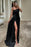 Elegant Black Sheath Prom Dress, Slimming Pleated Split with Cut Out