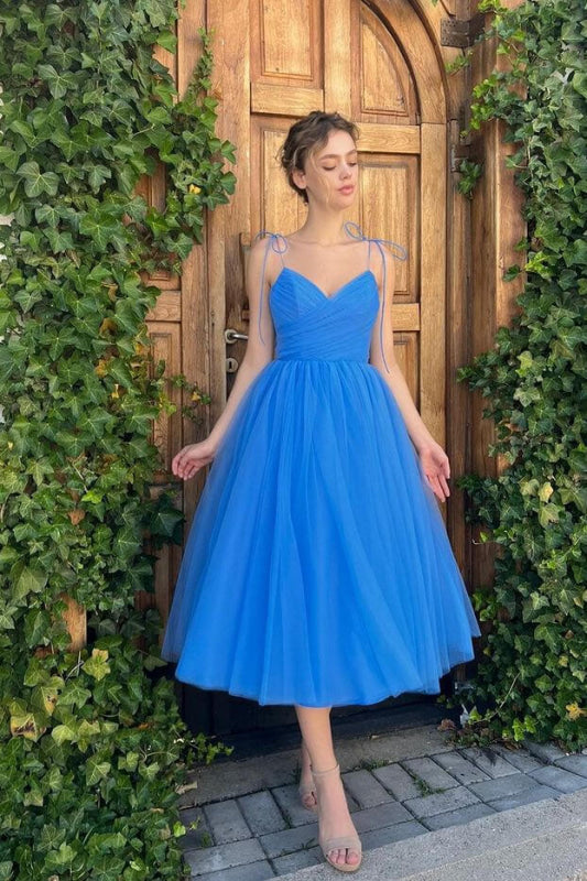 Elegant Blue Spaghetti-Straps Sweetheart Short Prom Dress