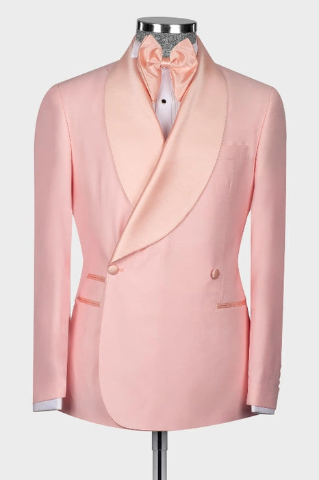 Hale Elegant Candy Pink Shawl Lapel Double Breasted Wedding Suits