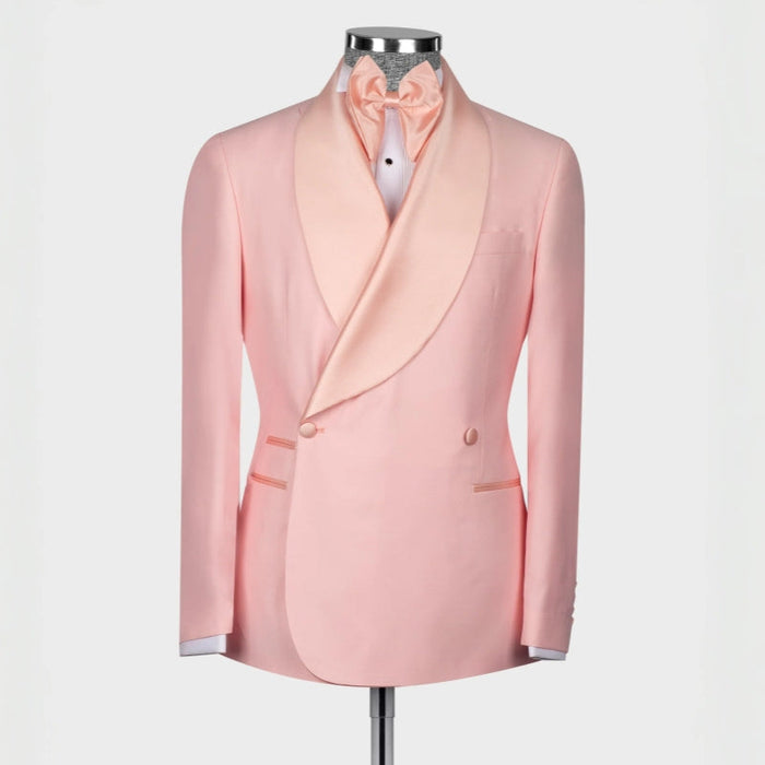 Hale Elegant Candy Pink Shawl Lapel Double Breasted Wedding Suits