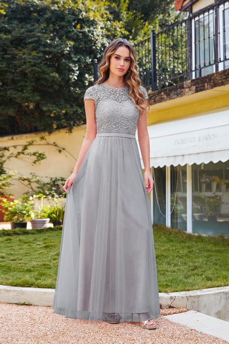 Elegant Cap Sleeves Aline Bridesmaid Dress Chiffon Crew Neck Floor Length Wedding Guest Dress - Prom Dresses