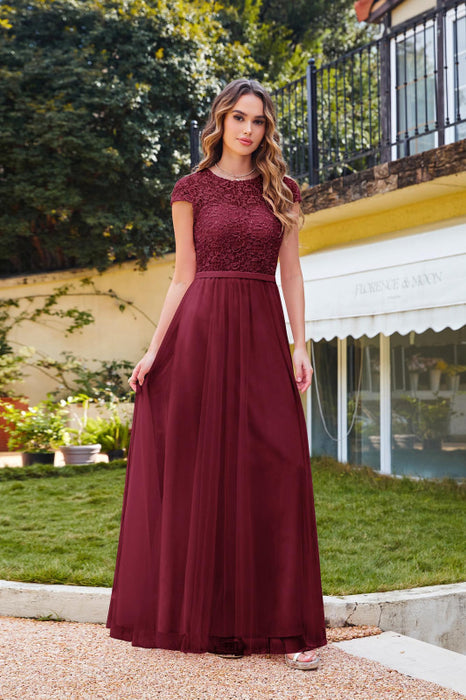 Elegant Cap Sleeves Aline Bridesmaid Dress Chiffon Crew Neck Floor Length Wedding Guest Dress - Prom Dresses