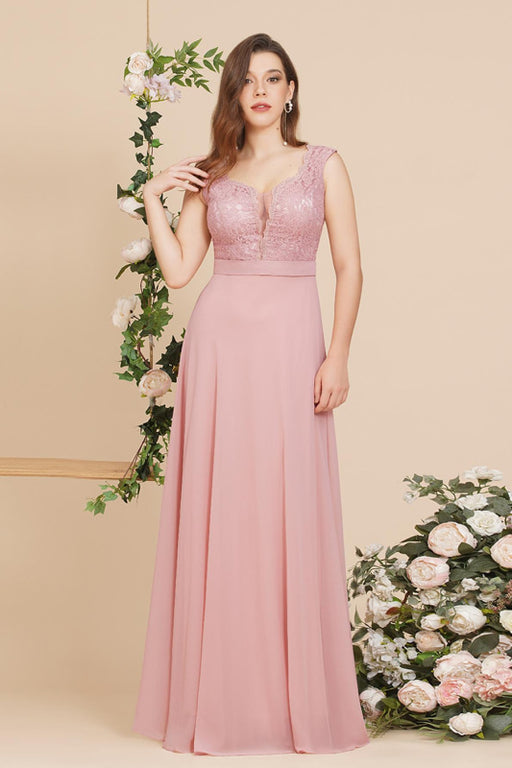 Elegant Cap Sleeves Sweetheart ALine Evening Dresses with Sash Floral Lace Appliques Formal Dresses - Dusty Pink / US 2 - Prom Dresses