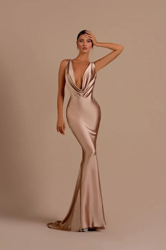 Elegant Champagne Mermaid Prom Dress Long Slimming