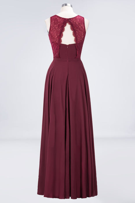 Bridelily Elegant Roud Neckline Sleeveless Burgundy Lace Bridesmaid Dress Online