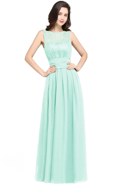 Elegant Crew Neck Ruched Chiffon Bridesmaid Dress Sleeveless Aline Wedding Guest Dress - Mint / US 2 - Prom Dresses