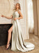 High Split Shiny Floor-Length Dresses with Spaghetti Straps-koscy
