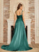 High Split Shiny Floor-Length Dresses with Spaghetti Straps-koscy