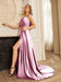 High Split Shiny Floor-Length Dresses with Spaghetti Straps-koscy