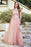 Elegant Half Sleeves Aline Evening Dress Jewel Neck Lace Appliques Tulle Front Split Party Dress - Nude Pink / US 2 - Prom Dresses