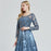 Elegant Ink Blue Long Sleeve Prom Dress, Sequin Applique A-Line