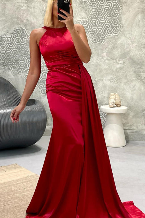 Elegant Jewel Strapless Mermaid Long Prom Dress With Pleated