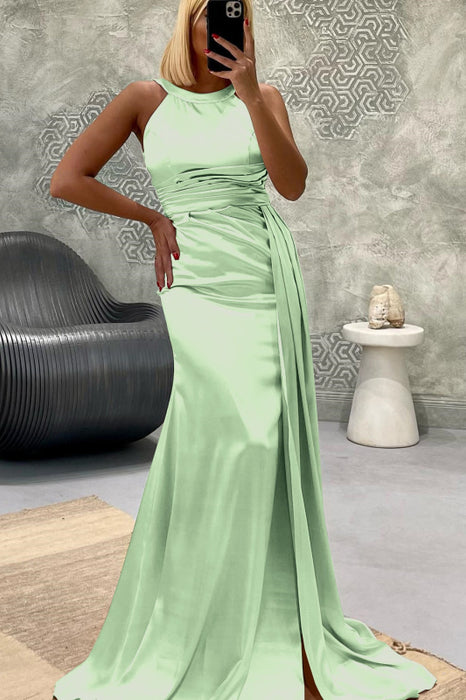 Elegant Jewel Strapless Mermaid Long Prom Dress with Pleats