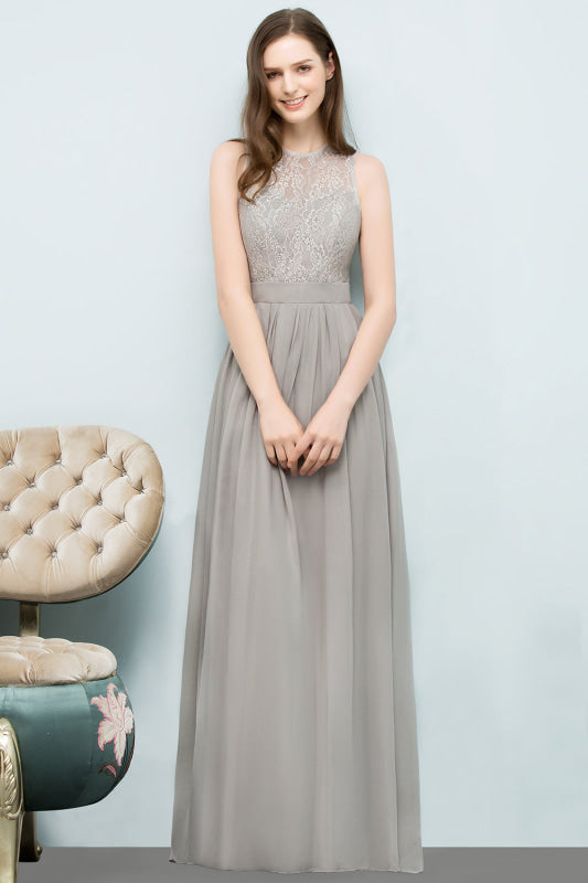 Bridelily Affordable Lace Sleeveless Silver Bridesmaid Dress with Ruffles