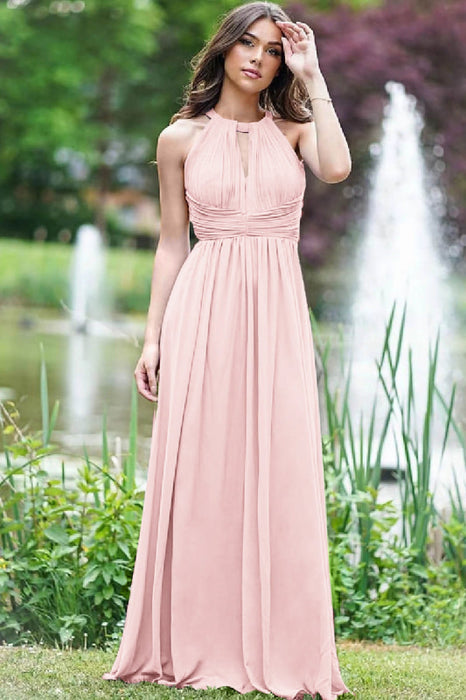 Elegant Lilac Halter Sleeveless A-Line Prom Dress with Open Back