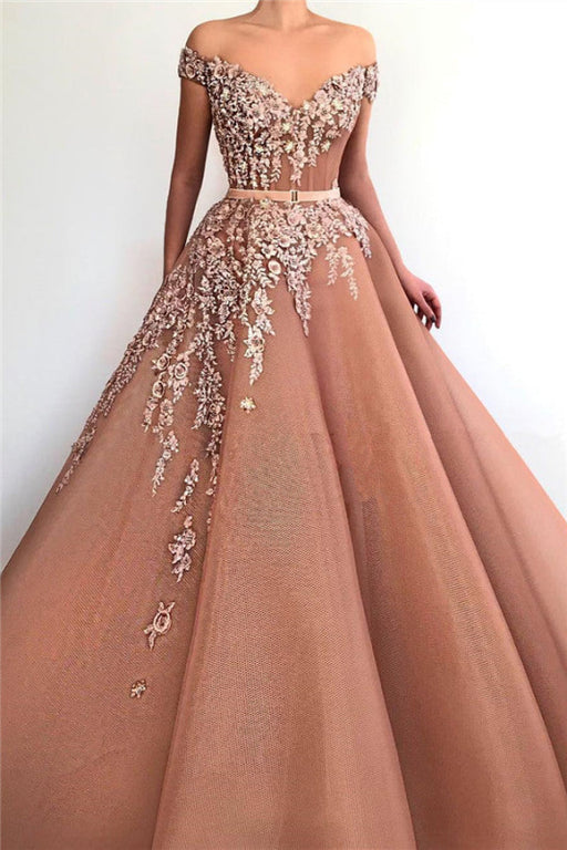 Elegant Off-the-Shoulder Appliqued V-Neck Mermaid Prom Dress with Belt