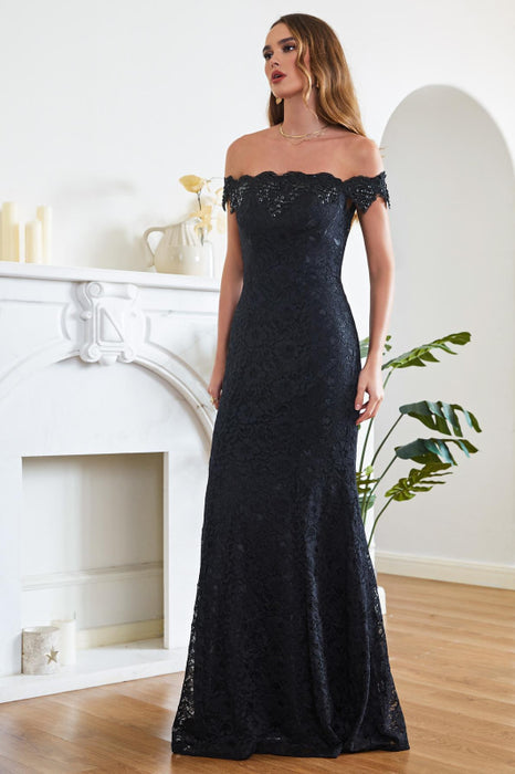 Elegant Off-the-Shoulder Trumpet Bridesmaid Dress Lace Long Evening Dress - Prom Dresses