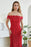 Elegant Off-the-Shoulder Trumpet Bridesmaid Dress Lace Long Evening Dress - Red / US 4 - Prom Dresses