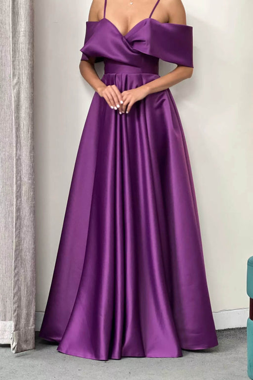 Elegant Prom Dress with Pockets - Purple Off-The-Shoulder A-Line