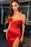 Elegant Red Evening Dress Prom Dress Off-the-Shoulder Strapless with Pleated Slit