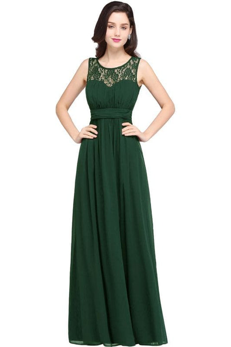 Elegant Round Neck Chiffon Formal Dress Sleveless Aline Evening Dress Floor Length - Dark Green / US 2 - Prom Dresses