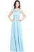 Elegant Round Neck Chiffon Formal Dress Sleveless Aline Evening Dress Floor Length - Sky Blue / US 2 - Prom Dresses