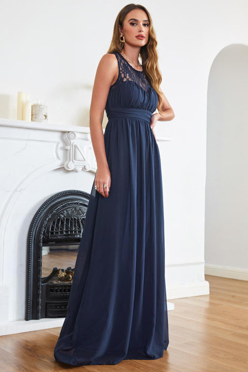 Elegant Round Neck Chiffon Formal Dress Sleveless Aline Evening Dress Floor Length - Prom Dresses