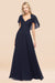 Bridelily Chic Satin V-Neck Long Burgundy Chiffon Bridesmaid Dress with Flutter Sleeve