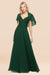 Bridelily Chic Satin V-Neck Long Burgundy Chiffon Bridesmaid Dress with Flutter Sleeve
