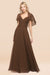 Bridelily Chic Satin V-Neck Long Burgundy Chiffon Bridesmaid Dress with Flutter Sleeve
