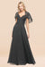 Bridelily Chic Satin V-Neck Long Burgundy Chiffon Bridesmaid Dress with Flutter Sleeve